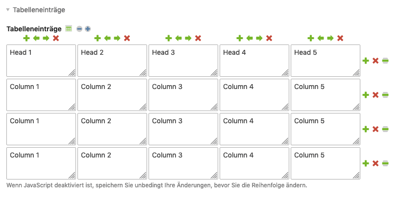 JavaScript-Assistent für Tabellen