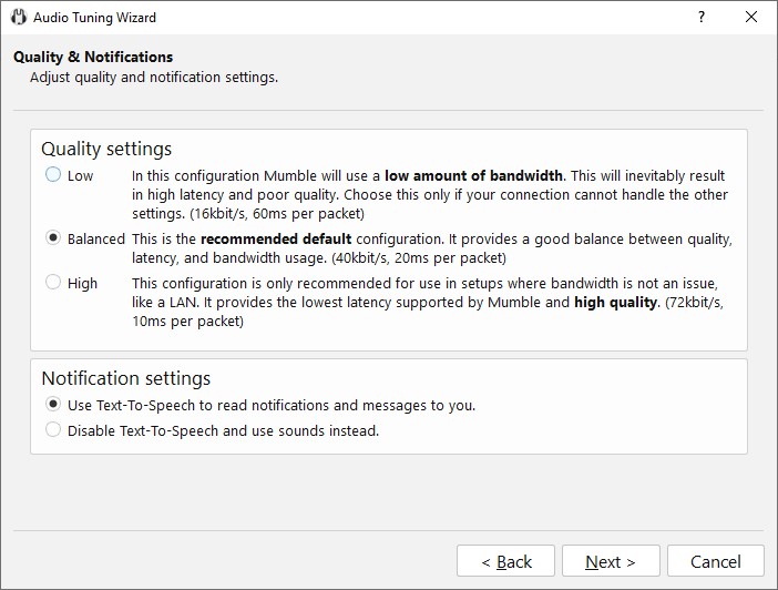 Mumble Audio Settings Wizard Voice Quality