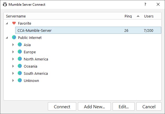 Select Mumble Server Connection